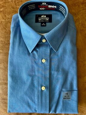 Stafford Super Shirt 100% Cotton Blue Twill Dress Shirt 16 34/35 NWT
